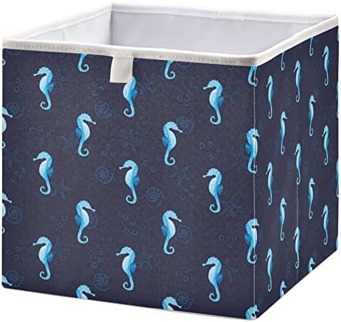 Кошница за шкаф visesunny, Кутии за съхранение на животните със сини морски коне и морски звезди, Тъканни кошница за организиране на рафтовете, Сгъваеми Кубични кутии з?