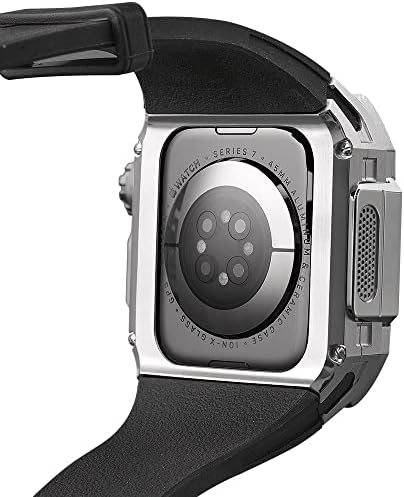 Kit Каишка за часовник CNHKAU От Благородния метал За Apple Watch 7 8 Ultra 45 мм, черна Каишка от Фторкаучука + Калъф, Взаимозаменяеми