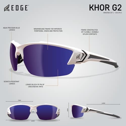 Защитни очила Edge TSDKAP248-G2 Khor G2 с поляризирана покритие, защита от надраскване, нескользящие, UV 400, военен клас, отговарят на стандартите ANSI / ISEA и MCEPS, ширина 5,04 инча, бял
