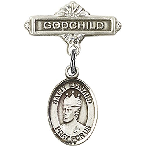 Иконата на бебето от сребро с талисман на Свети Едуард Изповедник и игла за икона кръщелник размер 1 X 5/8 инча