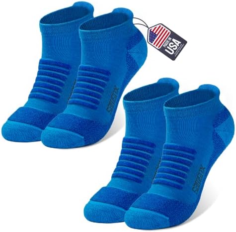 SAMSOX 2 Чифта Чорапи за бягане от мериносова вълна, производство на САЩ, Спортни чорапи с подплата за мъже и жени (Чарлстън с ниско