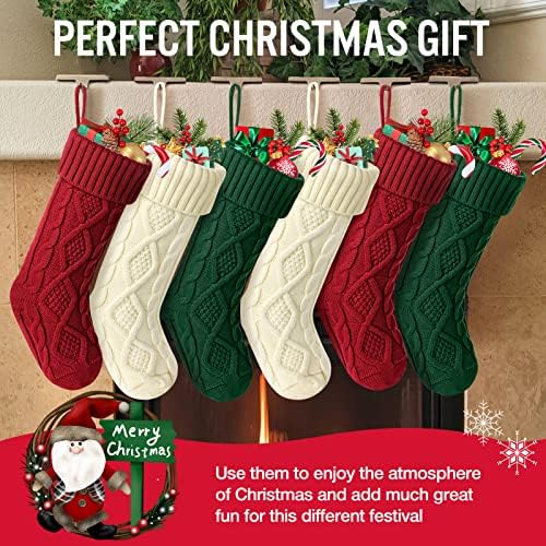 Коледни Чорапи Hommtina, Персонални Коледни Чорапи, 18 Инча, Подаръци за Трикотажни Чорапи Големи Размери (6 бр., бяло и Червено)