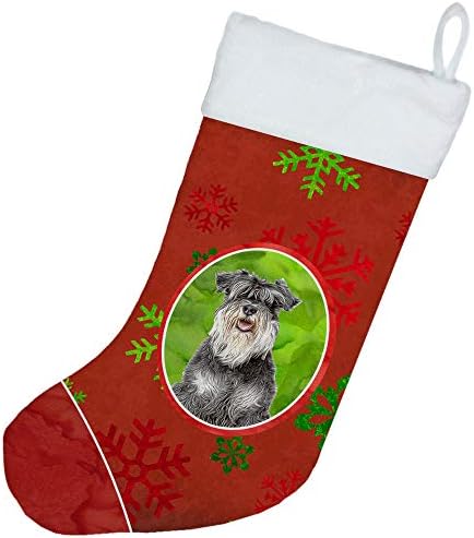 Съкровищата на Каролина KJ1185CS Червени Снежинки Празничен Коледен Шнауцер Коледни Чорапи, Чорапи За Висящи пред Камината, Коледен