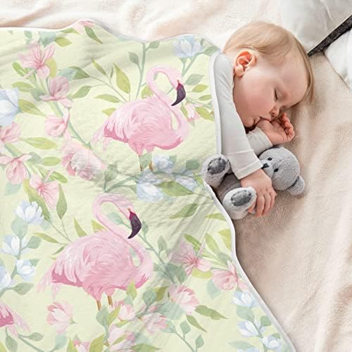 Пеленальное Одеяло, изработени от памук с розови цветя и фламинго за Бебета, Като Юрган, Леко Меко Пеленальное Одеало за детско