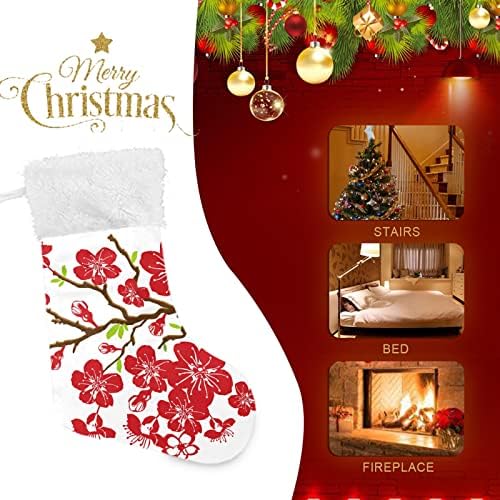 Коледни Чорапи ALAZA , Клон на череши в разцвет, Класически Персонализирани Големи Чулочные Украса за семейни тържества, декорация за партита, 1 опаковка, 17,7