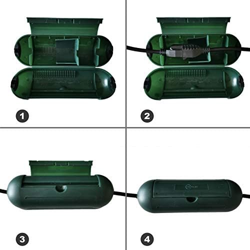 Комплект защитни покривала за удължител от 3 опаковки (зелен) | Водоустойчив титуляр за празнични гирлянди, штекеров и кабели в помещения и на открито | Защита под фо
