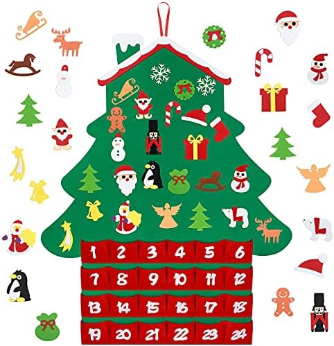 Лигав Коледен Календар за Обратно Броене Коледно Дърво, Плат Адвент-Календар 2021 Войлочный Коледен Календар Монтиране на Украса