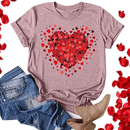 Блуза с V-образно деколте Дамски Модни Блуза за Жени, Ежедневни Ризи с Принтом в Деня на Св. Валентин, Тениска с кръгло деколте и Къс Ръкав
