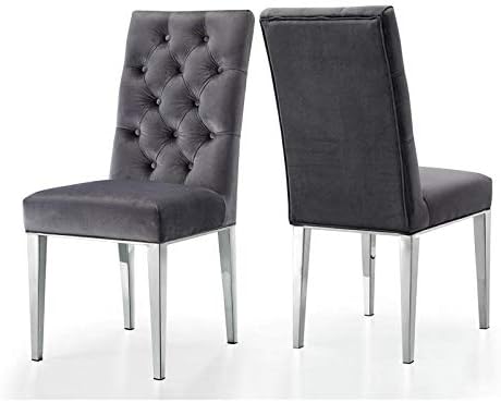 Meridian Furniture Juno Collection Модерен Кът за стол от кадифе с луксозни дълбока тапицерия и полирани хромирани метални крака,