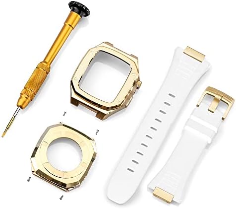 AEMALL Каишка от неръждаема стомана калъф за Apple Watch Модификация каишка 45 мм 44 мм 41 мм Метален моден Комплект за iWatch Series