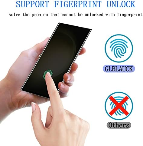GLBLAUCK [2] за Samsung Galaxy S23 Ultra Защитно фолио за екран, подкрепа за отключване на пръстови отпечатъци, Защита от шпионски софтуер, защитни фолиа, изработени от закалено стъ