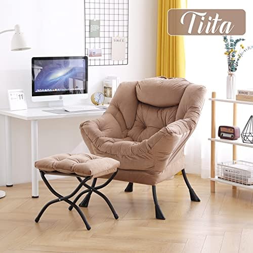 Мързелив стол Tiita с пуфиком, Съвременно Голямо Кресло за отдих, с акцент, Стол-диван за Сядане с пуфиком, Стол за четене с поставка