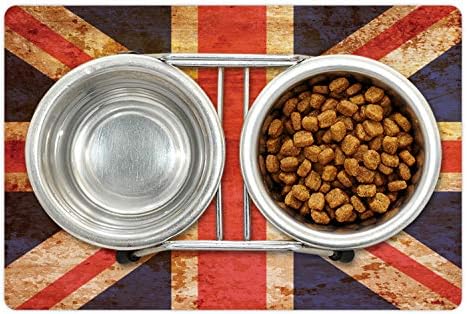 Ambesonne Английски Подложка за домашни животни за храна и вода, по Дизайн в стил Гръндж Юниън Джак, Изображение на Националното