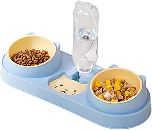 Двойна купичка за куче с дозатор на вода Наклонени купички за храна за домашни любимци е Лесно отсоединяемая за купата на влажна и суха храна Blue Bowl