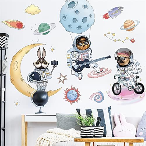 Стикер за стена Куче Заек Астронавт Звезда Планета е Подходящ за спалнята, стените, хол, детска градина, Детска стая, Нов декорация