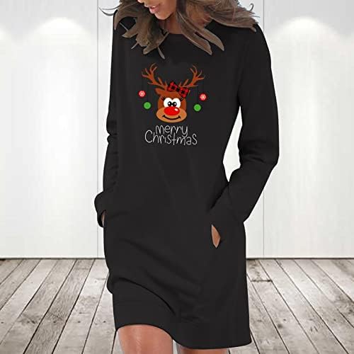 BADHUB Xmas_Dress Дамско Модно Ежедневното Удобно Коледна рокля с Кръгло деколте и Дълъг ръкав с принтом
