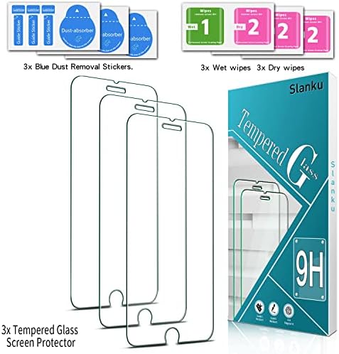 Защитно фолио Slanku [3 опаковки] за iPhone 8, 7, SE 2020, 6S, Закалено стъкло 6, Без мехурчета, Защита от надраскване, Лесна инсталация, HD Clear