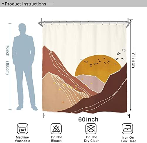 Набор от Завеса за душ Miyotaa Mid Century Mountain 60Wx71H Инча в стил Бохо Абстрактен Минималистичен Теракот Модерен Естетичен Изгрев Залез Полиестер Водоустойчив Плат Завеса з?