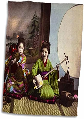 3дРоза на японската гейша-музиканти Цузуми и Самисэн, ръчно рисувани Ръчно в Ретро цвят - Кърпи (twl-246678-3)