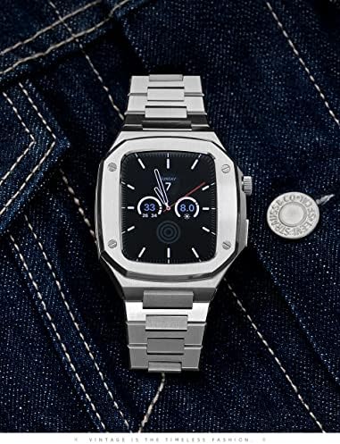 Каишка от неръждаема стомана TRDYBSK, гумена каишка и калъф за Apple Watch серия 45 мм 44 мм 41 мм, за изменение на iWatch, метален