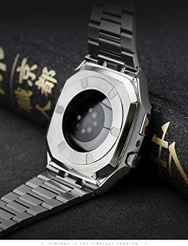 Каишка от неръждаема стомана CNHKAU, гумена каишка и калъф за Apple Watch серия 45 мм 44 мм 41 мм, за изменение на iWatch Метален bezel (Цвят: смесени, размер: за 44 мм)