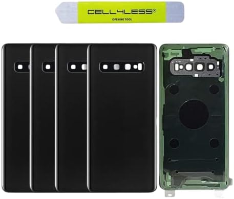 Подмяна на задното стъкло, без клетки за Galaxy S10 + Plus модел SM-G975, включително рамка на фотоапарата, обектива и инструмента за сваляне (керамичен черен)