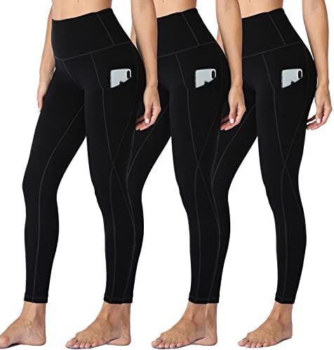 HLTPRO 3 Опаковки Леггинсов-капри за жени с джобове - Черни Панталони капри за йога с висока талия и контрол на корема за тренировки
