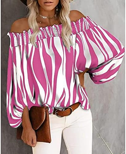 Дамски Ежедневни Шифоновая риза с дълги ръкави и принтом в Ивица с едно рамо