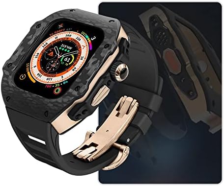 BCMCBV Луксозен Комплект Модификация на Apple Watch 8 Ultra 49 мм и Каишка от Фторкаучука Калъф, изработени от въглеродни влакна
