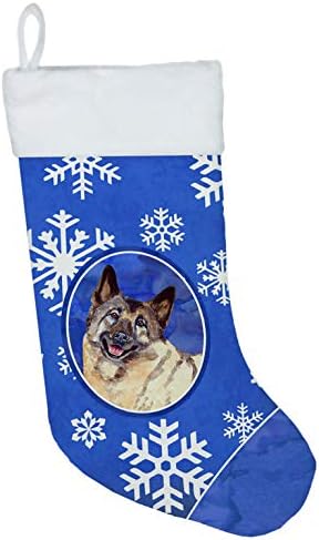 Carolin's Treasures LH9308-CS Норвежки Elkhound Зимни Снежинки Празничен Коледен Чорапи, Чорапи За Висящи пред Камината, Коледен