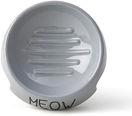 PetRageous 17014 Купа за котки Meow от керамика с перевернутым ъгъл, Подходяща за измиване в съдомиялна машина, 6 Грама, Диаметър