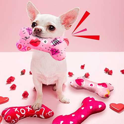 Lepawit Плюшен играчка за кучета в Свети Валентин е 4 опаковки, куче Писклив играчки за костите, Интерактивни играчки за кучета,