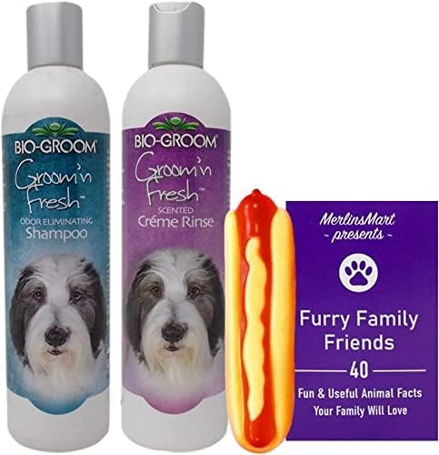 Шампоан за премахване на миризмата на кучета Bio-Groom Groomn Fresh и Разход на ароматизиран крем-омекотители (12 грама), както