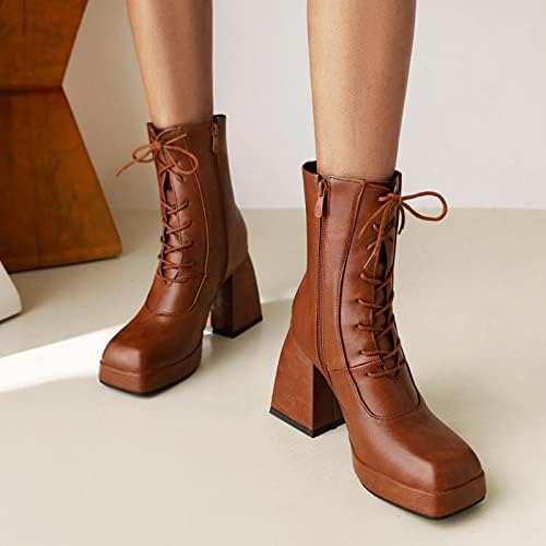 oiangi / Дамски обувки не сужающемся надолу масивна обувки с квадратни пръсти; Модни Обикновена Непромокаеми Обувки на платформа със странични цип и висок ток до сред?