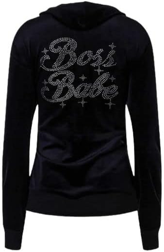 Hoody Парис Хилтън Sparkle Boss Бейб с качулка - Уютен женски спортен костюм от Ультраплюша и велур