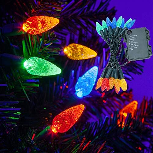Lxcom Lighting Коледни Светлини 20 светодиода 6,5 фута Мини-Струнни Светлини C6 Ягода String Светлина, Захранван С Батерии 8 Режима LED Коледни Светлини Многоцветни за Коледно па?