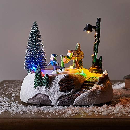 Lights4fun, Inc. Коледна Селски Елха, Селска Магазин, Предварително Текущ led подсветка На батерии, Празнична украса
