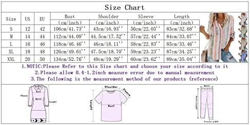 Дамски Ризи с Райе, по-Големи Размери, Свободна Риза с Копчета и Дълъг Ръкав, Ежедневни Офис Риза с Джобове