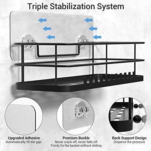 2 Самозалепваща поставка за душ с куки - Без пробиване, Неръждаем, Бесследный, От Неръждаема Стомана, монтиран на стената Органайзер за съхранение на Душата, Полк, Дъ