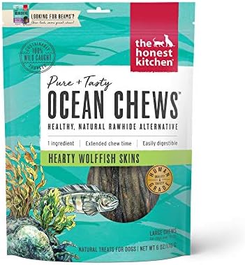 The Honest Kitchen Ocean Дъвча Сърдечен лакомства за кучета от кожи волчьей риба, 6 унции (Снопчета) и филе от бяла риба, 3 грама (пожелания)