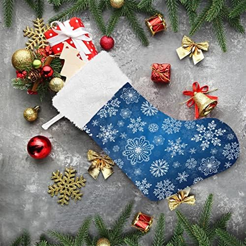 Коледни Чорапи ALAZA, Зимни Сини С Снежинками, Класически Персонализирани Големи Чулочные Украса за Семейни Тържества, декорация