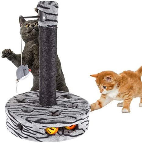 Когтеточка за котки с Сизалевой въже, Когтеточкой за котки, Интерактивна площадка и Окачен Играчка мебели от PETMAKER (Черен / сив)