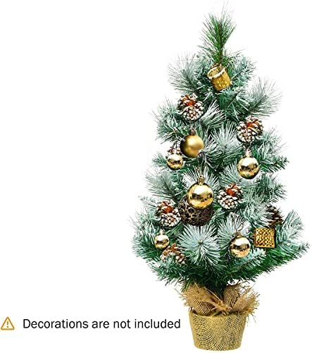 Универсална 24-Инчов Мини-Изкуствена Коледна Елха CHEFJOY, заснежените върхове на Коледна Елха в Саксия със Смесени Листа PVC и
