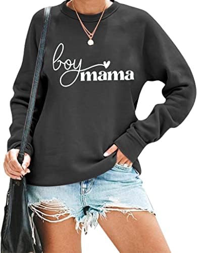 YIUIERE Hoody за жени Boy Мама с Писмото Принтом, Кръгло деколте и Дълъг Ръкав, Без Модерен Пуловер, Върхове