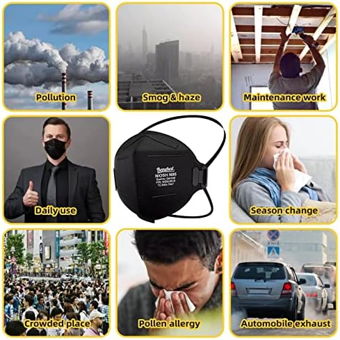 Маска за лице N95 Черна, 30 опаковки, Сертифициран NIOSH Респиратор за Еднократна употреба N95, 5-Слойни Дишащи Предпазни Маски За Лице, Ефективността на филтриране на 95%, У