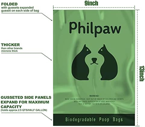 Торби за отпадъци Philpaw за домашни любимци | Компостируемые торби за какашек | Биоразградими | 8 Ролки (120 точки) | 1 Безплатно