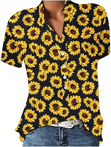 Риза с копчета за Жени, Лятна Тениска с Флорални Принтом, Ризи с Къс ръкав и V-образно деколте, 2023, Модни Блуза, Туника, за Дами