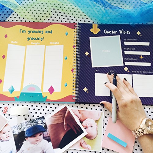 Книга-Албум за спомен за първите 5 години от живота на бебето включва стикери, рамката за добавяне на снимки на вашите деца за рождения ден, записи от посещенията на