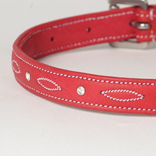 Нашийник за кучета със средни Стразом от мека червена кожа Напа с подплата Swarovski Jewel; Подходящи за размер на врата от 14 до