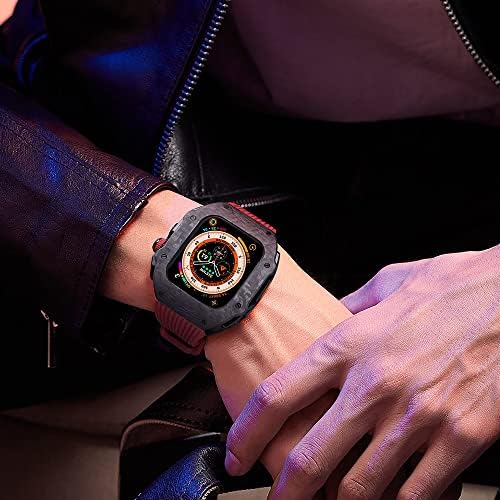 ZEDEVB Луксозен комплект модификация на Apple Watch 8 Ultra 49 мм и каишка от фторуглерода, калъф, изработени от въглеродни влакна за Iwatch 8 7 6 5 4 SE 45 мм 44 мм (Цвят: AM, големина: 49 мм з
